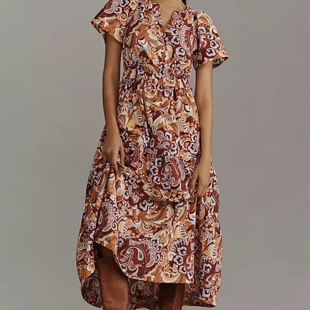 ANTHROPOLOGIE cotton, short sleeve mid length dress size large